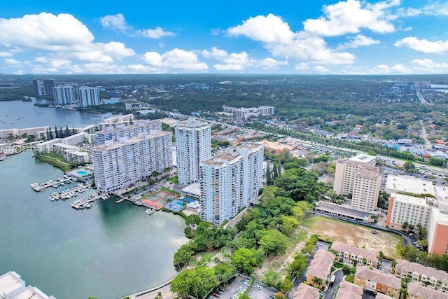 drone / aerial view with a view of city and a water view