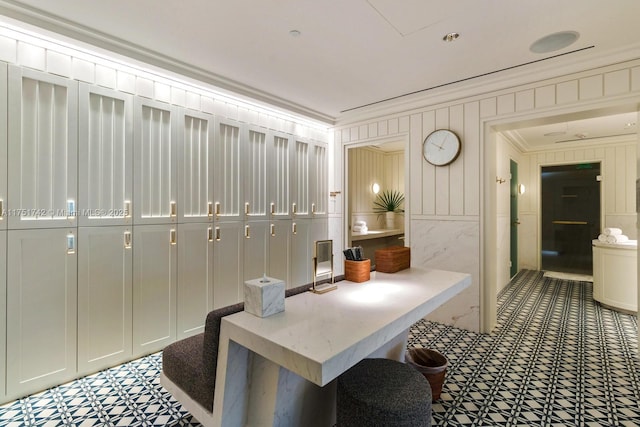 mudroom with ornamental molding