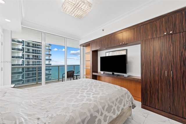 1830 S Ocean Dr Unit 3708, Hallandale Beach, FL 33009 - bedroom with expansive windows, light marble finish floors, and recessed lighting