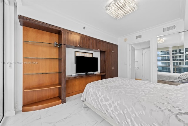 1830 S Ocean Dr Unit 3708, Hallandale Beach, FL 33009 - bedroom featuring crown molding and light marble finish flooring