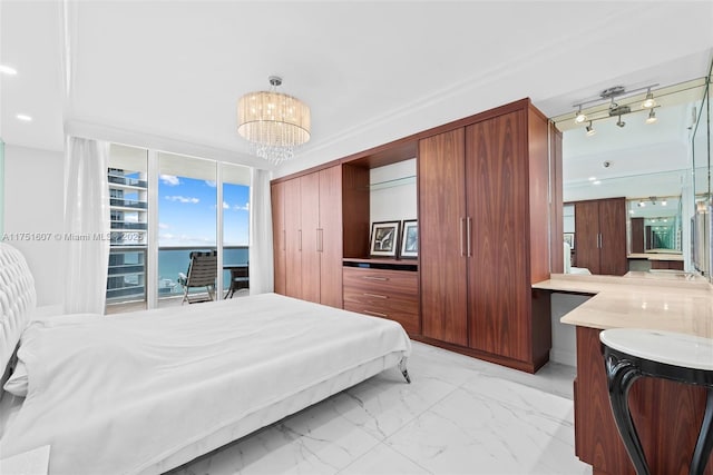 1830 S Ocean Dr Unit 3708, Hallandale Beach, FL 33009 - bedroom featuring light marble finish flooring and a chandelier