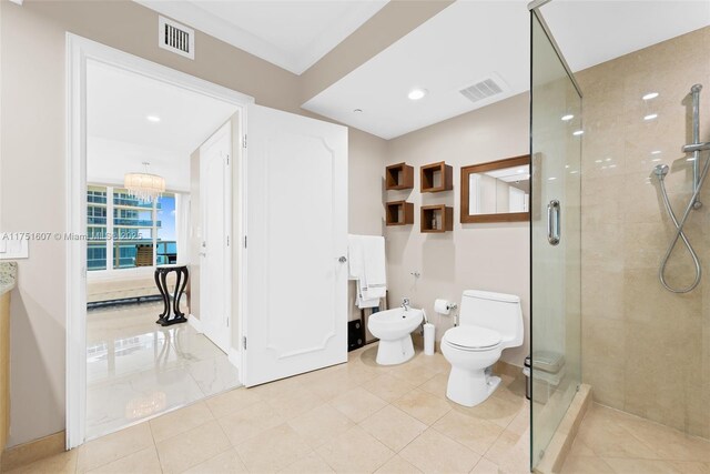 1830 S Ocean Dr Unit 3708, Hallandale Beach, FL 33009 - full bathroom featuring a stall shower, a bidet, toilet, baseboards, and recessed lighting