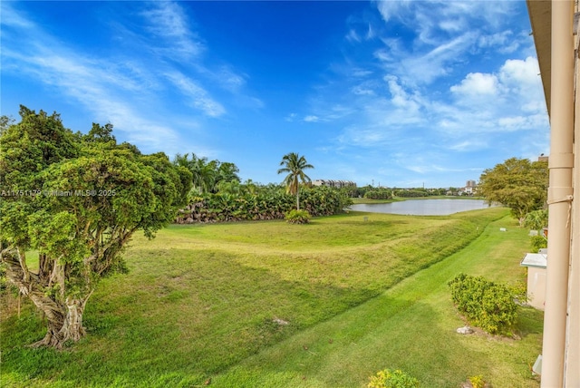 view of yard with a water view