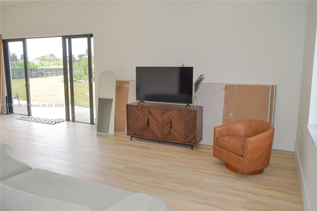 living room with light wood-style flooring and baseboards