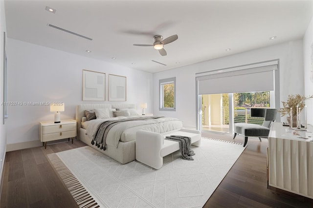 6080 SW 88th St, Pinecrest, FL 33156 - bedroom with multiple windows, wood finished floors, recessed lighting, and a ceiling fan