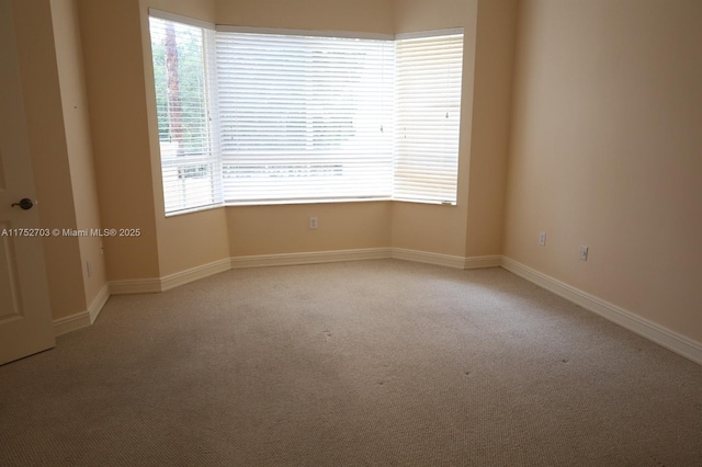 spare room featuring baseboards, a healthy amount of sunlight, and light colored carpet