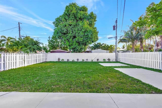 view of yard featuring a patio area and a fenced backyard