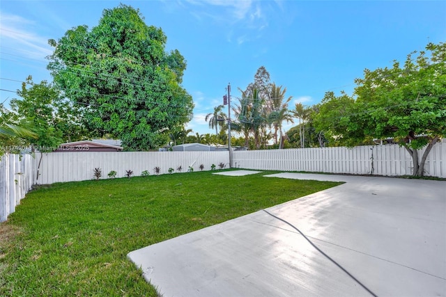 view of yard featuring a fenced backyard and a patio