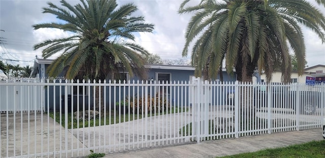 view of gate with a fenced front yard