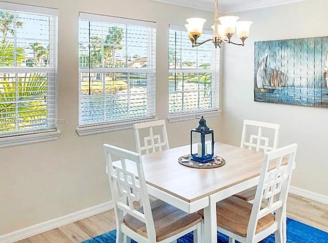 1860 Waterford Dr Unit 253, Vero Beach, FL 32966 - dining room featuring an inviting chandelier, a wealth of natural light, baseboards, and wood finished floors