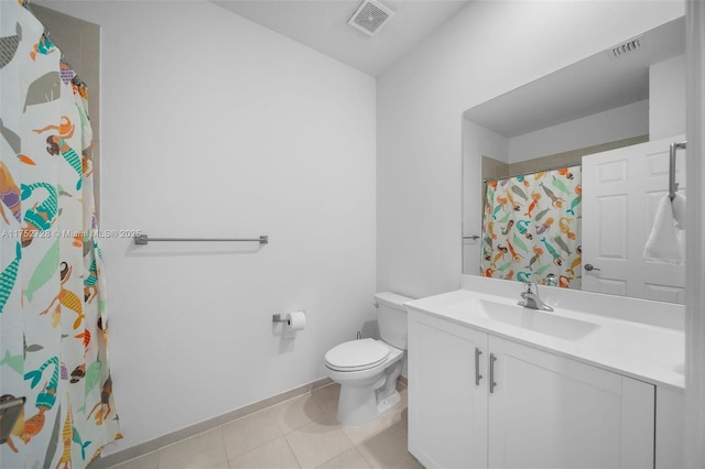 full bath with tile patterned flooring, visible vents, vanity, and toilet