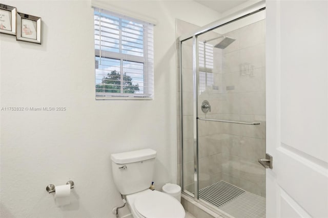 bathroom with toilet and a shower stall