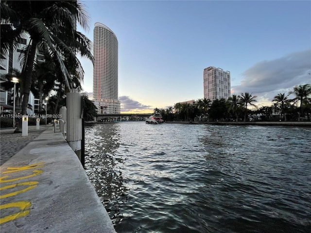 view of water feature featuring a city view