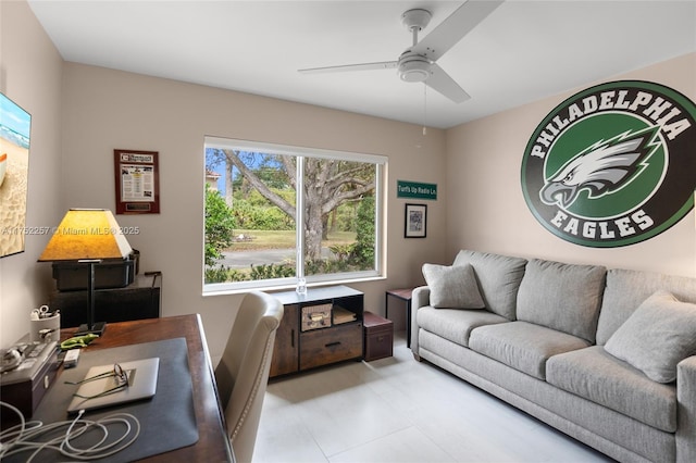 office area with ceiling fan