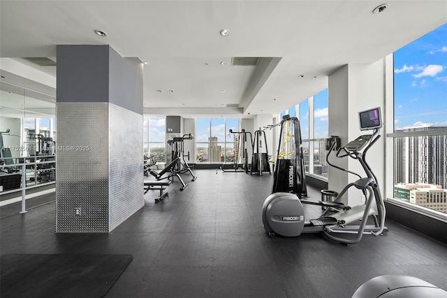 exercise room featuring floor to ceiling windows and plenty of natural light