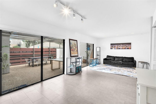 living room with rail lighting