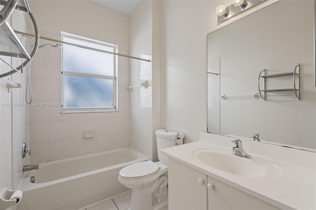 full bath with toilet, vanity, washtub / shower combination, and tile patterned floors