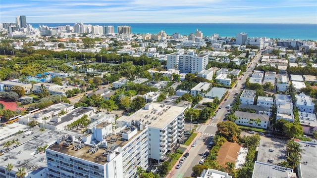 drone / aerial view with a water view and a city view