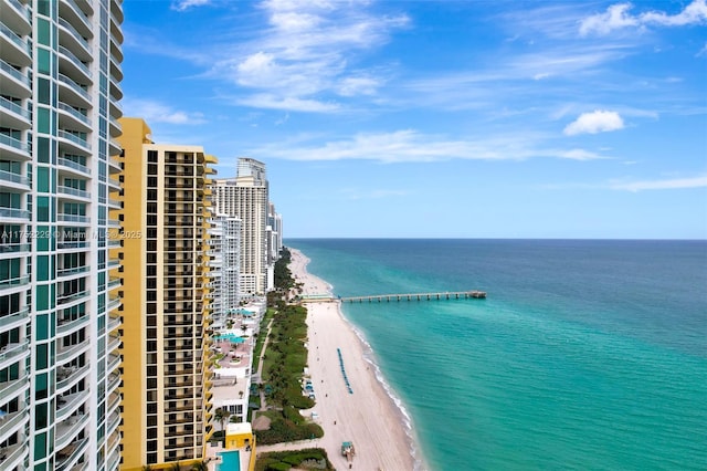 water view featuring a view of city and a beach view