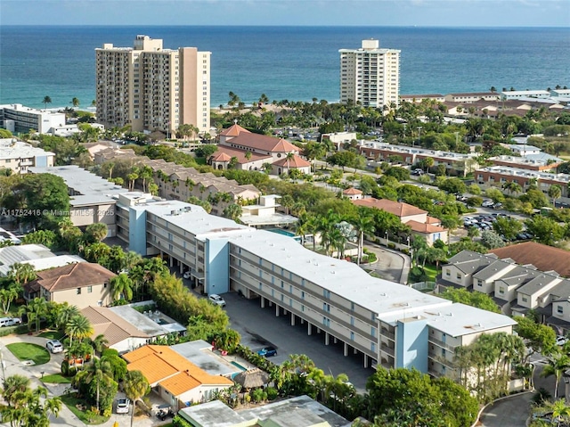 aerial view with a water view and a view of city