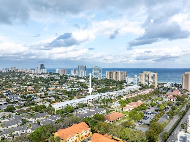 aerial view with a view of city and a water view