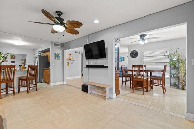 1089 SW 135th Pl, Miami, FL 33184 - dining space featuring baseboards, recessed lighting, visible vents, and a ceiling fan