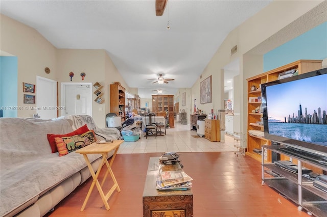 8601 Bridle Path Ct Unit 222, Davie, FL 33328 - living area featuring a ceiling fan, lofted ceiling, and light wood-style floors