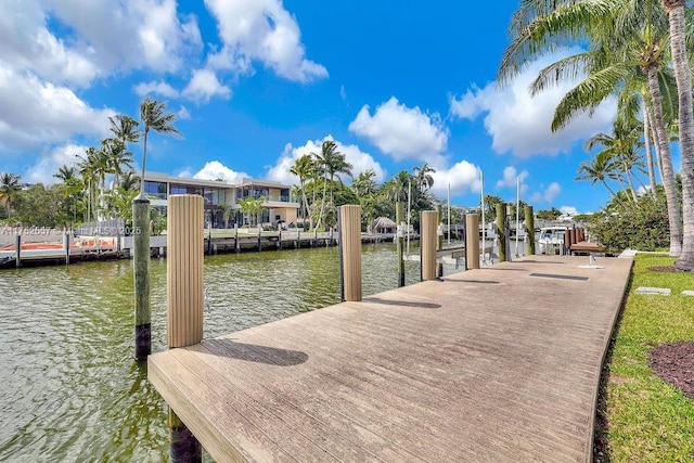 view of dock with a water view