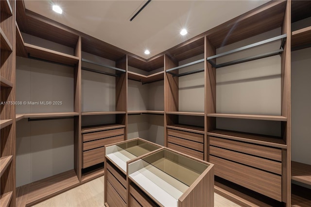 walk in closet featuring light wood-style floors