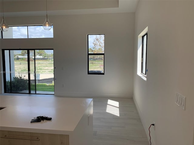 unfurnished dining area featuring baseboards and wood finished floors
