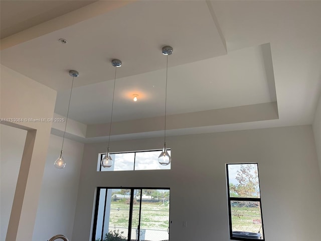 interior details with a tray ceiling