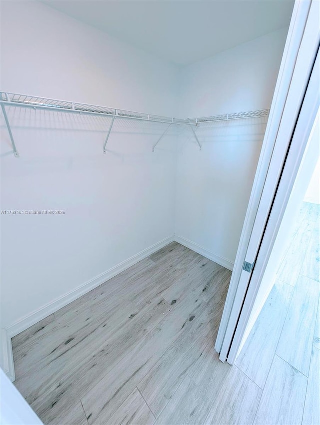 walk in closet with wood finished floors