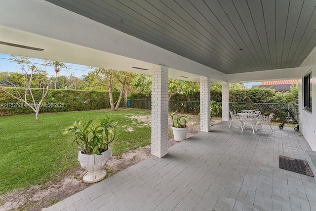 view of patio / terrace with a fenced backyard and outdoor dining area