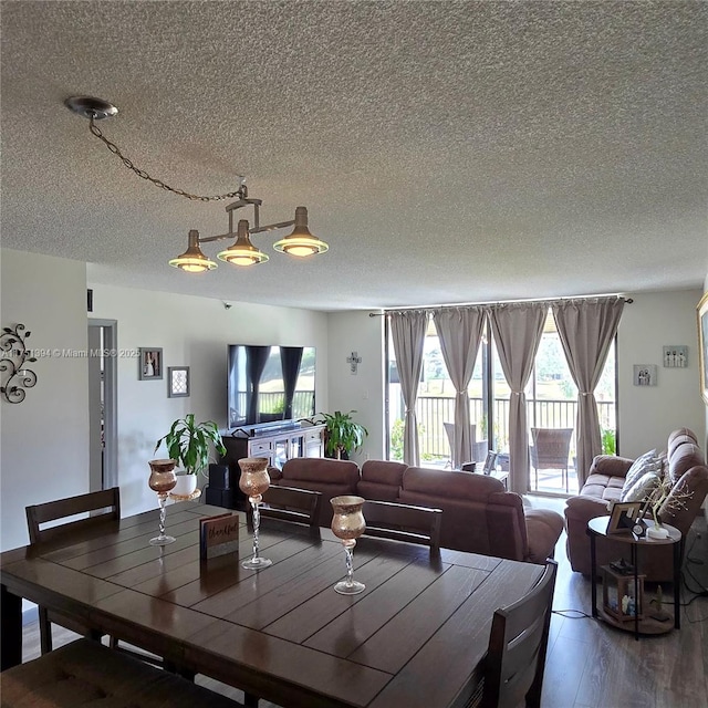 dining room featuring a textured ceiling and wood finished floors