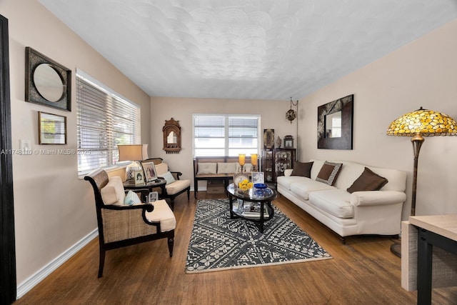 living room with wood finished floors and baseboards