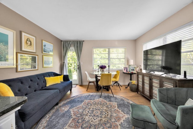 living room featuring baseboards and wood finished floors