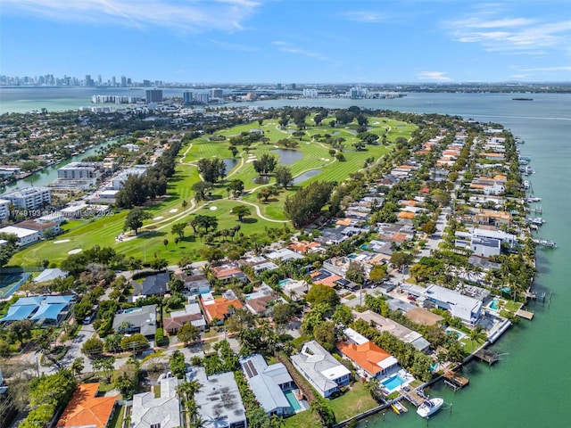 bird's eye view with a water view and a view of city