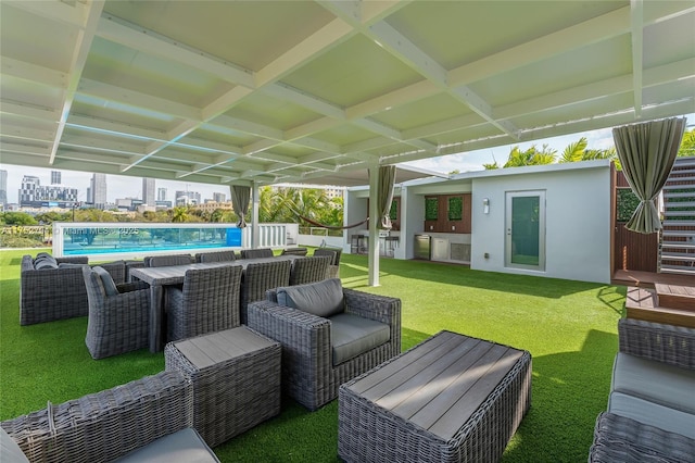 641 NW 7th St Rd, Miami, FL 33136 - view of patio / terrace featuring an outdoor pool and an outdoor structure