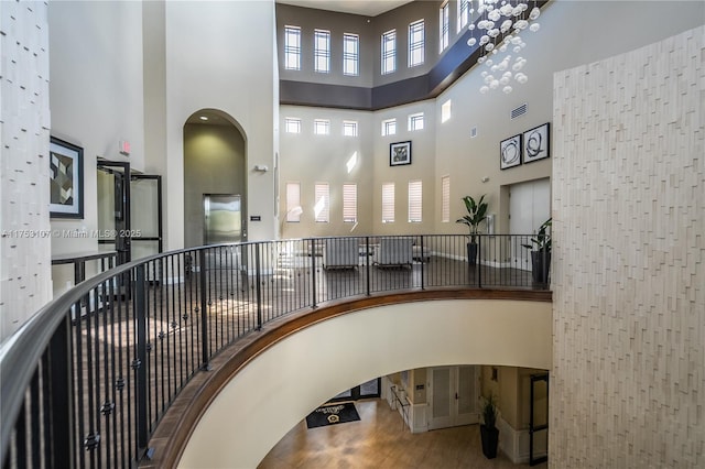 stairs with a high ceiling