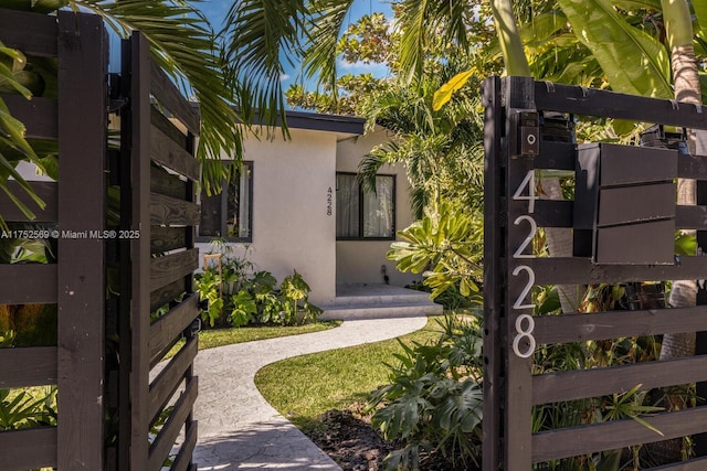 exterior space with stucco siding