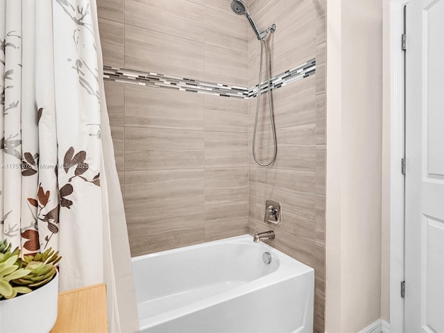 full bathroom with shower / bath combination with curtain