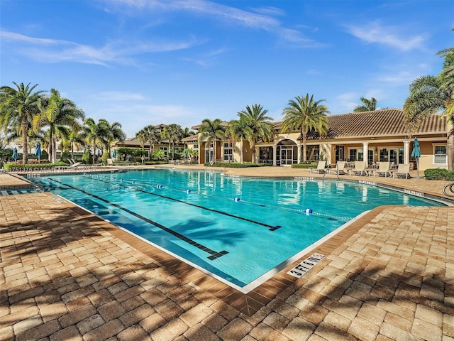 pool featuring a patio area