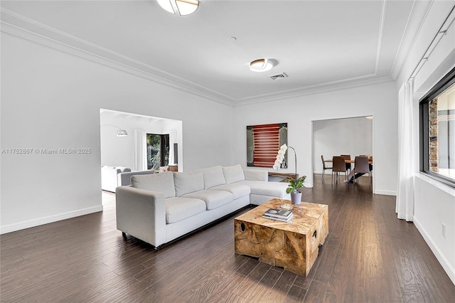1915 S Miami Ave, Miami, FL 33129 - living room featuring ornamental molding, dark wood-type flooring, and baseboards