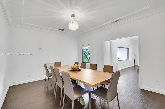 1915 S Miami Ave, Miami, FL 33129 - dining space with plenty of natural light, dark wood-type flooring, ornamental molding, a chandelier, and baseboards
