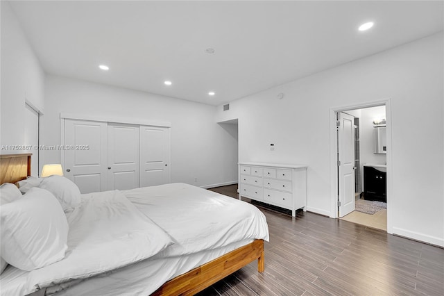 1915 S Miami Ave, Miami, FL 33129 - bedroom featuring a closet, recessed lighting, dark wood finished floors, baseboards, and ensuite bathroom