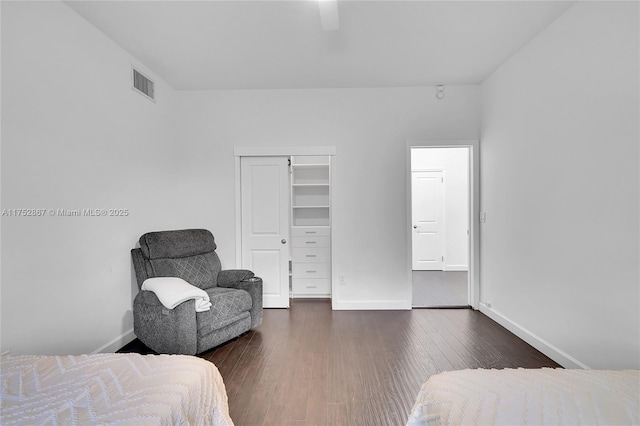 1915 S Miami Ave, Miami, FL 33129 - bedroom with dark wood-type flooring, baseboards, a closet, and ceiling fan