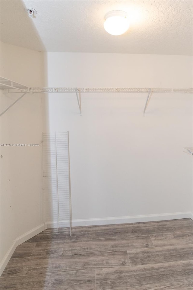 walk in closet with wood finished floors