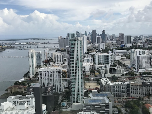 property's view of city featuring a water view