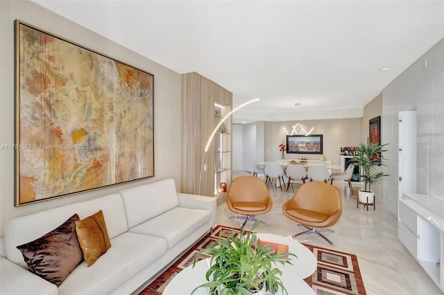 living room featuring light tile patterned flooring