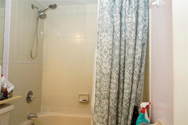 full bath featuring shower / bathtub combination with curtain